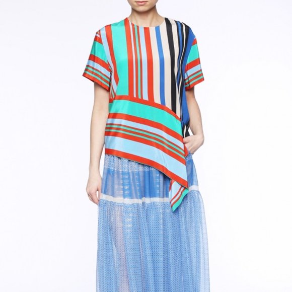 Diane von Furstenberg Striped Silk Asymmetrical Top - Picture 3 of 6